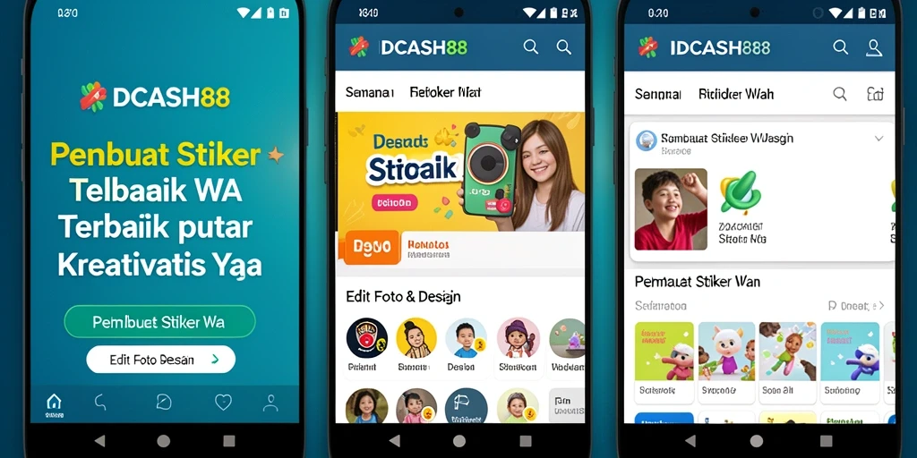 Antarmuka pengguna IDCASH88 untuk membuat stiker WA yang kreatif.