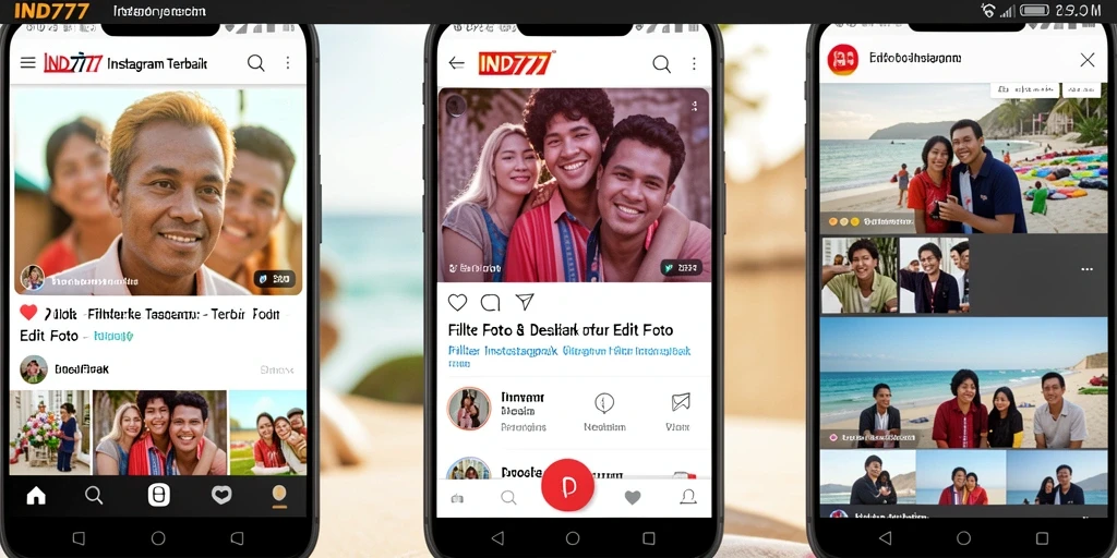 Antarmuka aplikasi IND777 dengan pilihan filter Instagram yang menarik.