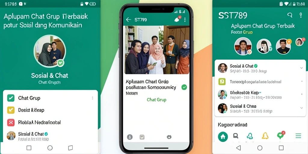 Antarmuka aplikasi ST789 dengan fitur Chat Grup yang interaktif.