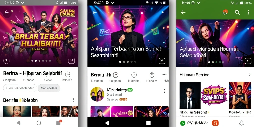Antarmuka aplikasi SVIP5 menampilkan berita hiburan selebriti yang menarik.