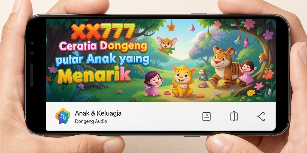 Tampilan antarmuka XXX777 yang ramah anak untuk mendengarkan dongeng.